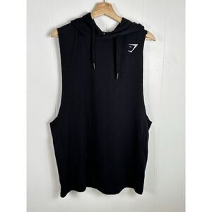 Gymshark Mens Large Black Sleeveless Hoodie Tank Top Activewear Gym Workout